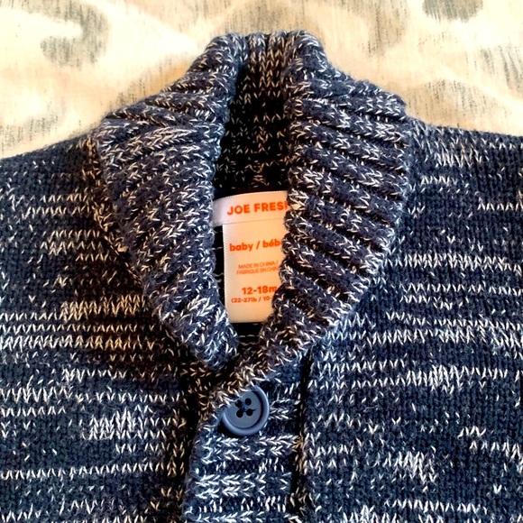 5/$15 Toddler cardigan Navy/white fleck red striped sleeve waistband 12-18 month - Picture 3 of 6